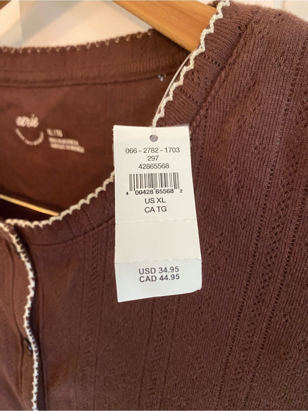 NWT Aerie Chocolate Brown Long-Sleeve Button Top Cardigan - Picture 3 of 4